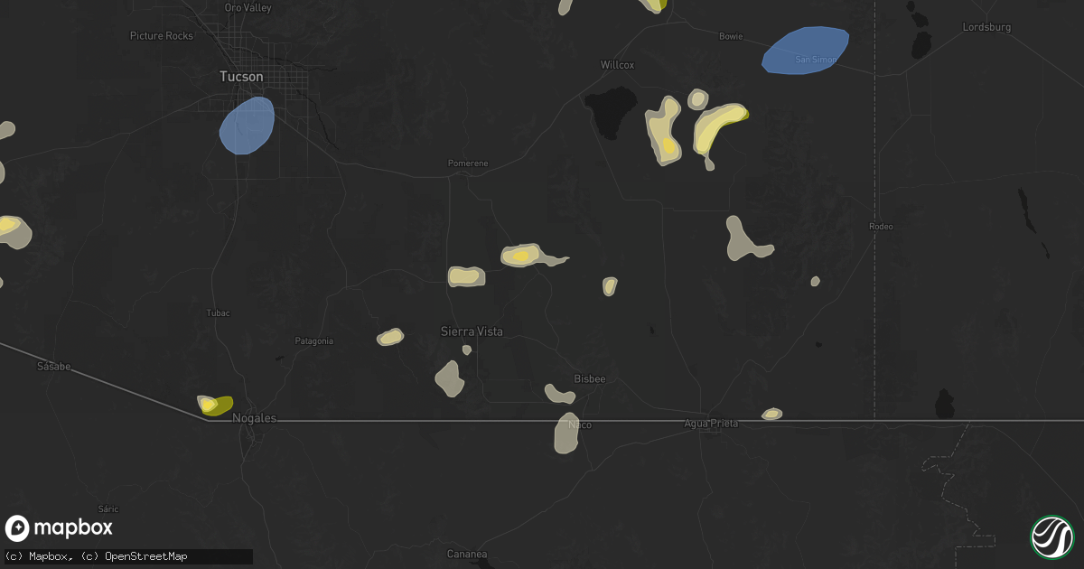 Hail map in Tombstone, AZ on August 3, 2026