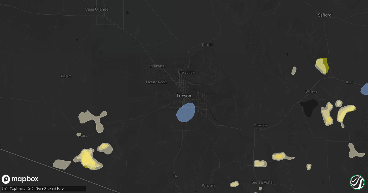 Hail map in Tucson, AZ on August 3, 2026