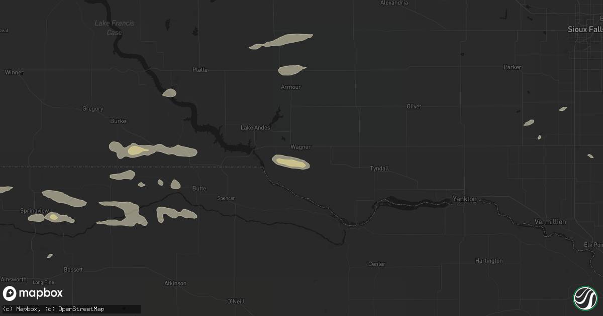 Hail map in Wagner, SD on August 3, 2026