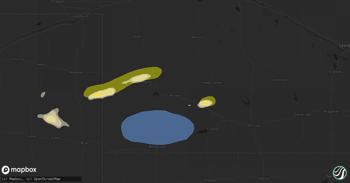 Hail map in Wauneta, NE on August 3, 2026
