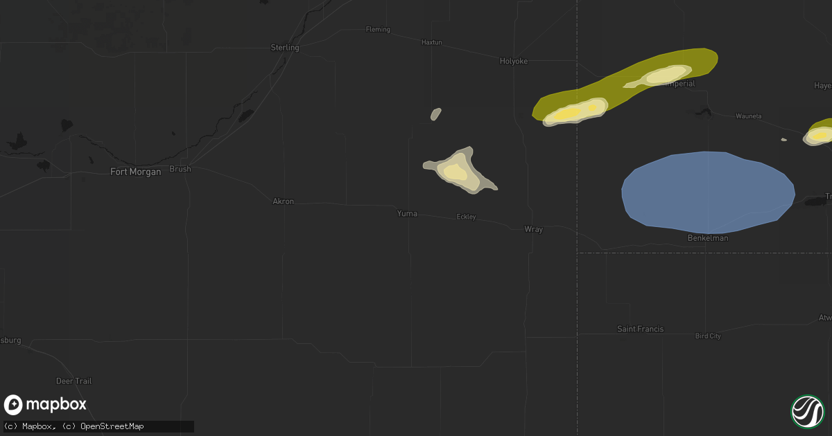 Hail map in Yuma, CO on August 3, 2026