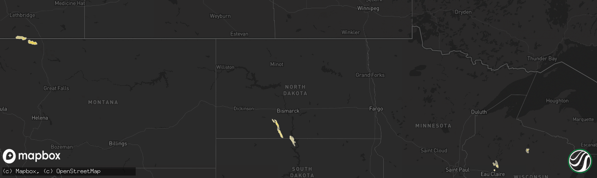 Hail map in North Dakota on August 4, 2014