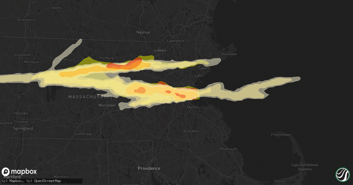 Hail map in Brighton, MA on August 4, 2015