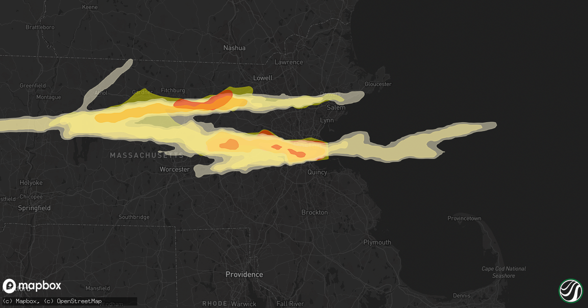 Hail map in Brookline, MA on August 4, 2015