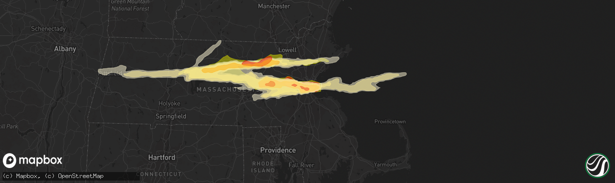 Hail map in Dorchester, MA on August 4, 2015