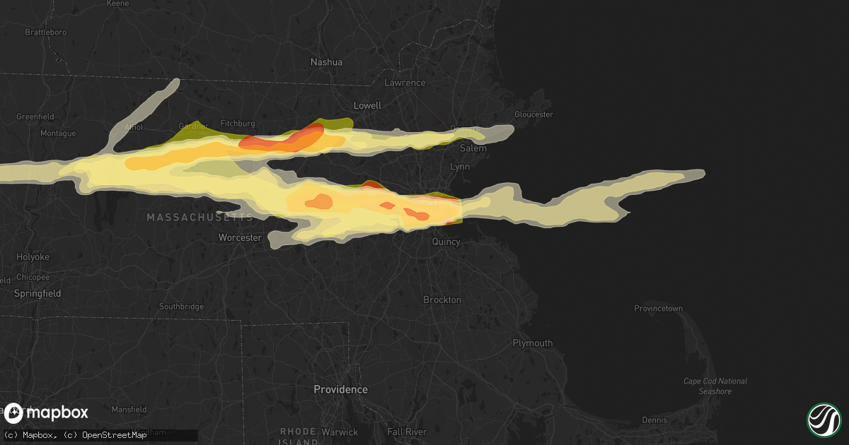 Hail map in Dorchester, MA on August 4, 2015