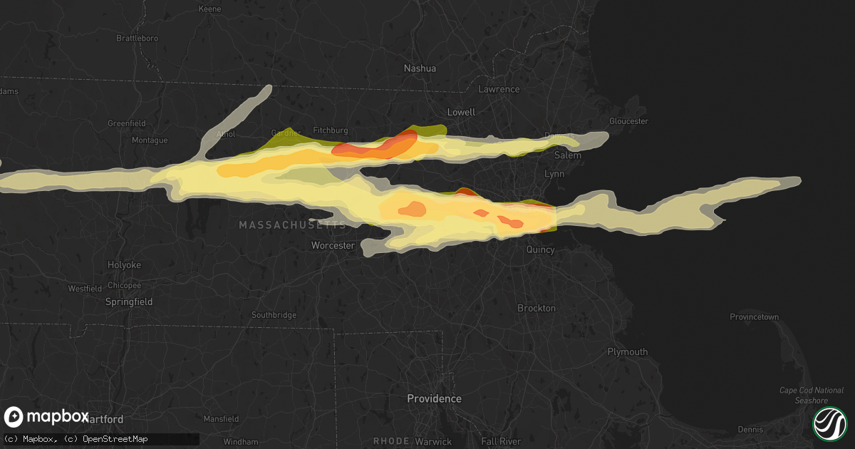 Hail map in Framingham, MA on August 4, 2015