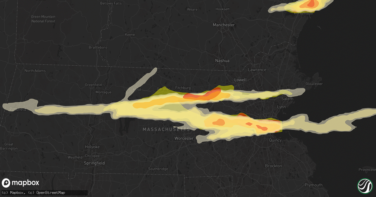 Hail map in Leominster, MA on August 4, 2015