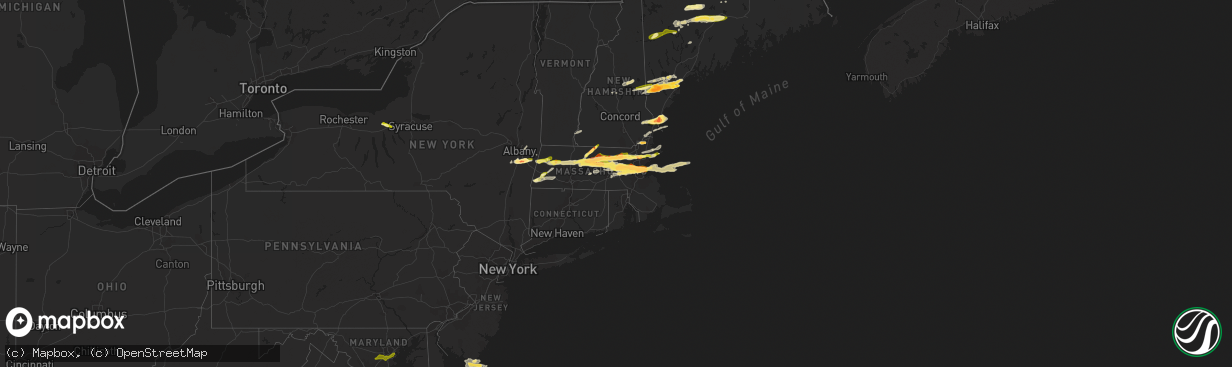 Hail map in Massachusetts on August 4, 2015