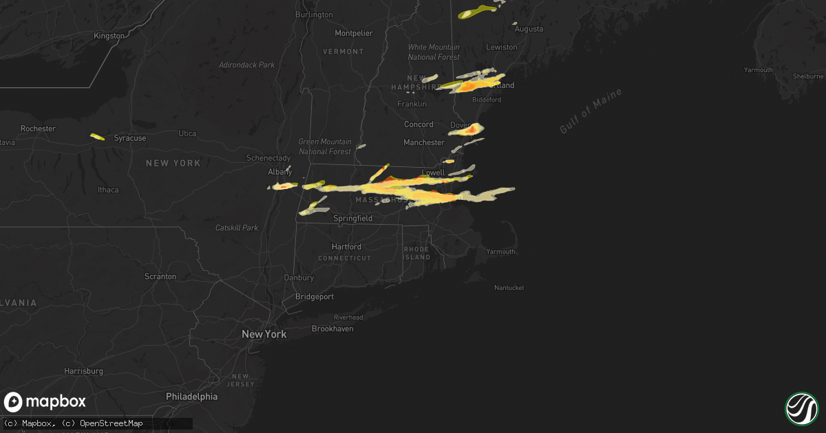 Hail map in Massachusetts on August 4, 2015