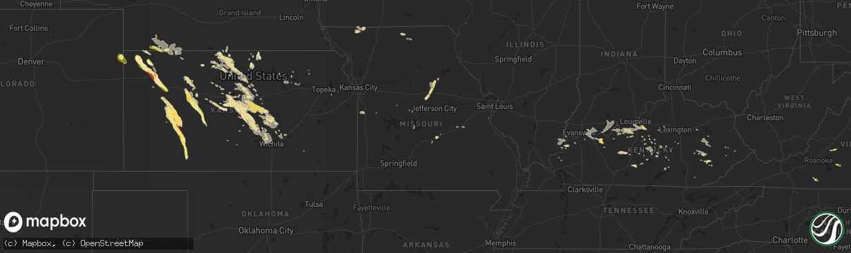 Hail map in Missouri on August 4, 2015