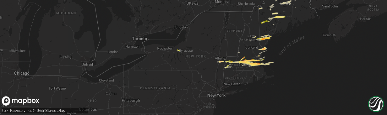 Hail map in New York on August 4, 2015