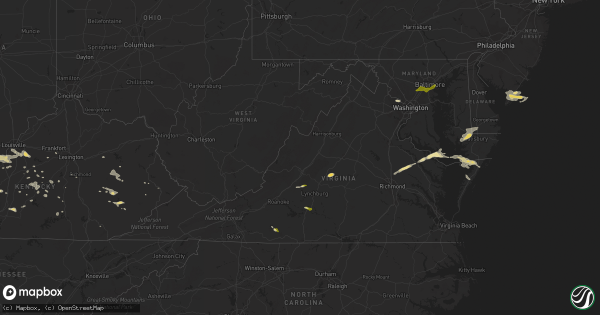 Hail map in Virginia on August 4, 2015
