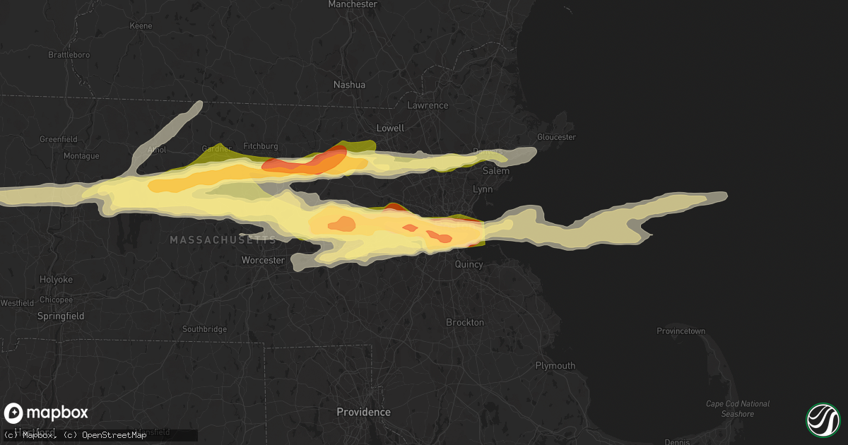 Hail map in Watertown, MA on August 4, 2015