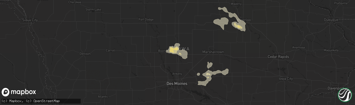 Hail map in Ames, IA on August 4, 2016