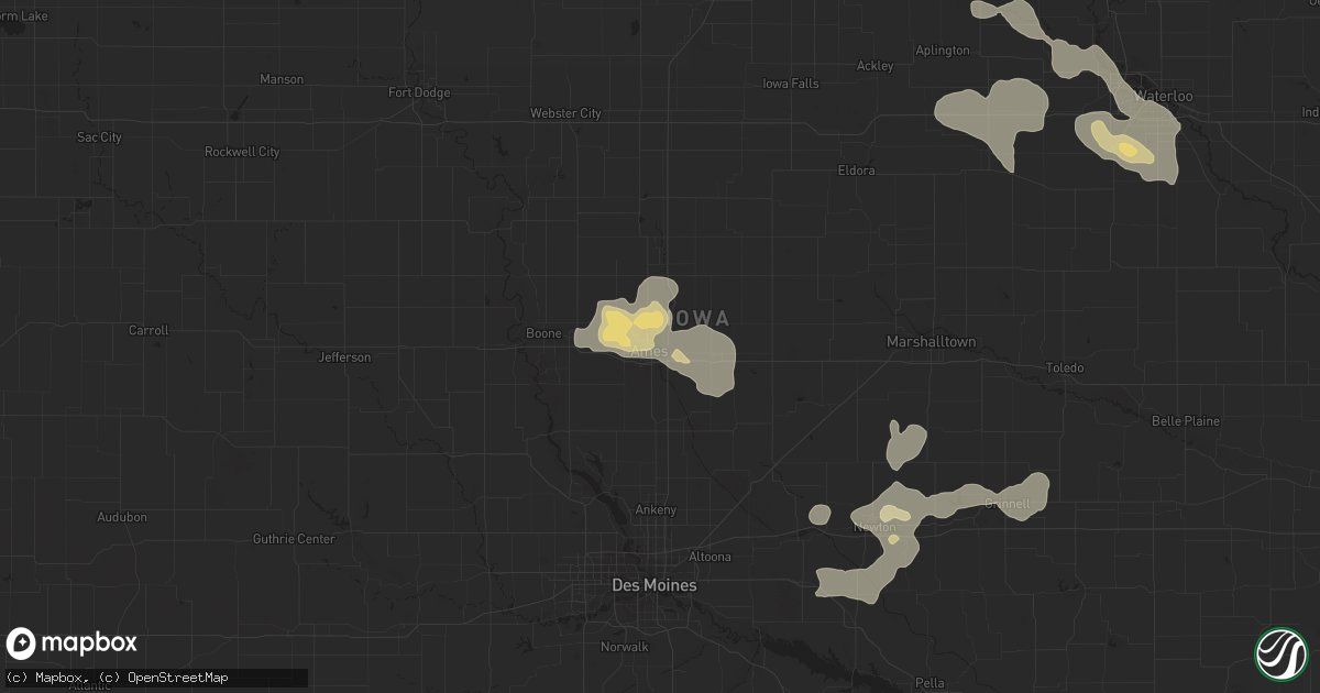 Hail map in Ames, IA on August 4, 2016