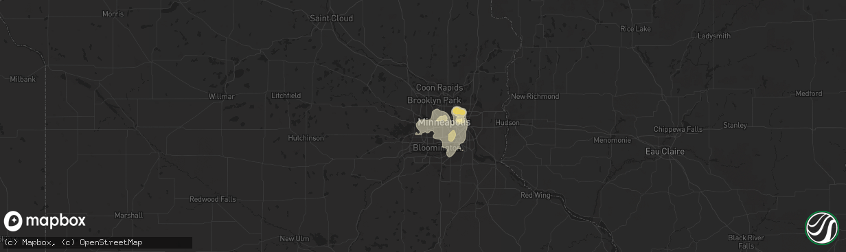 Hail map in Hopkins, MN on August 4, 2016