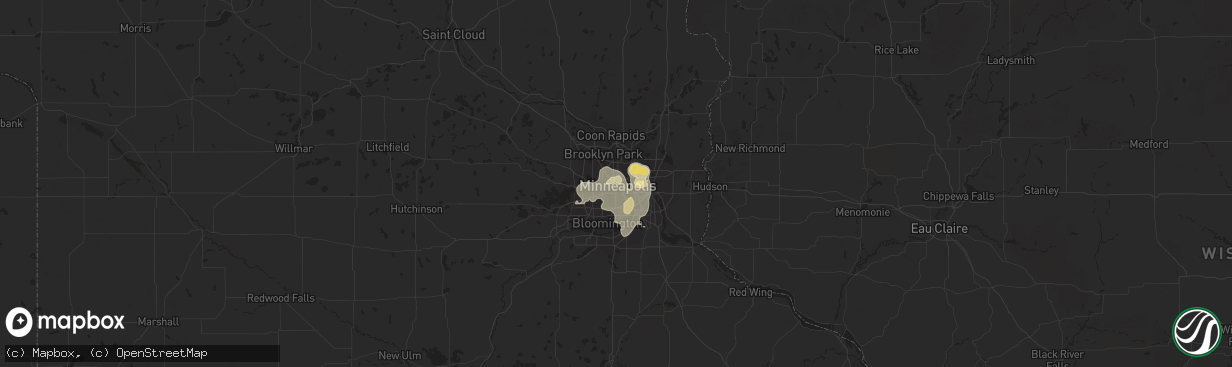 Hail map in Minneapolis, MN on August 4, 2016