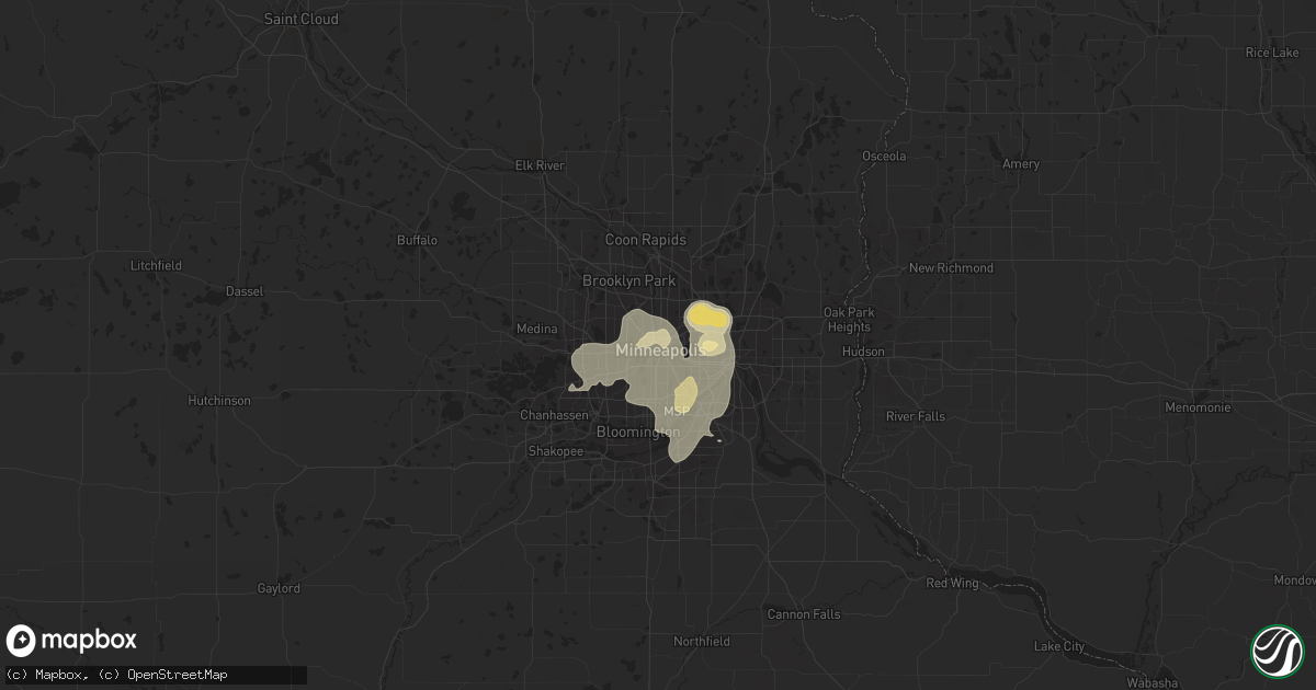 Hail map in Minneapolis, MN on August 4, 2016