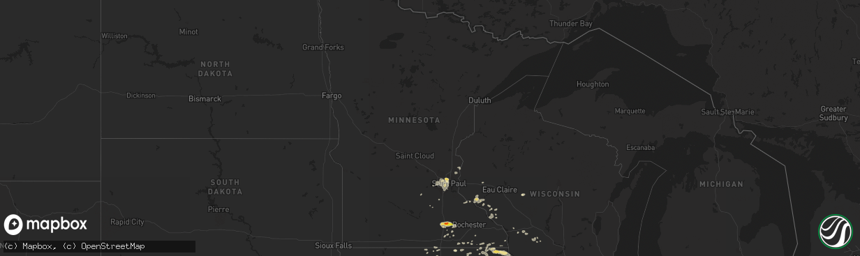 Hail map in Minnesota on August 4, 2016