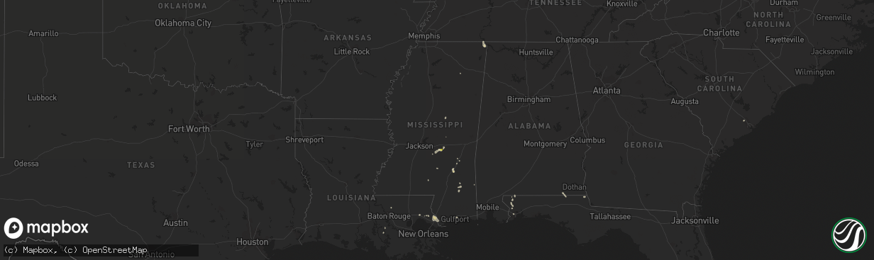 Hail map in Mississippi on August 4, 2016