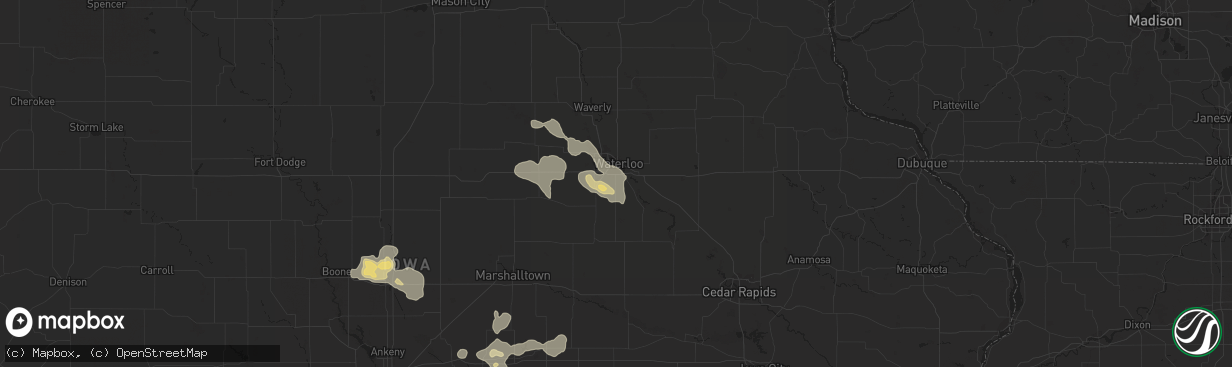 Hail map in Waterloo, IA on August 4, 2016