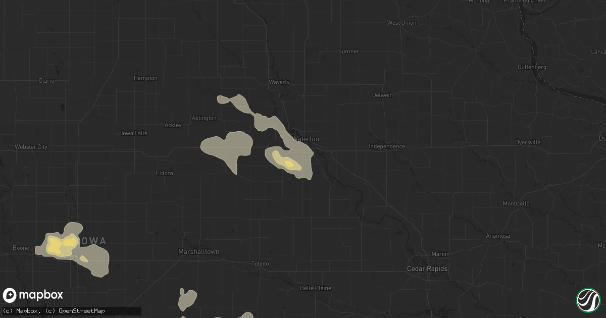 Hail map in Waterloo, IA on August 4, 2016