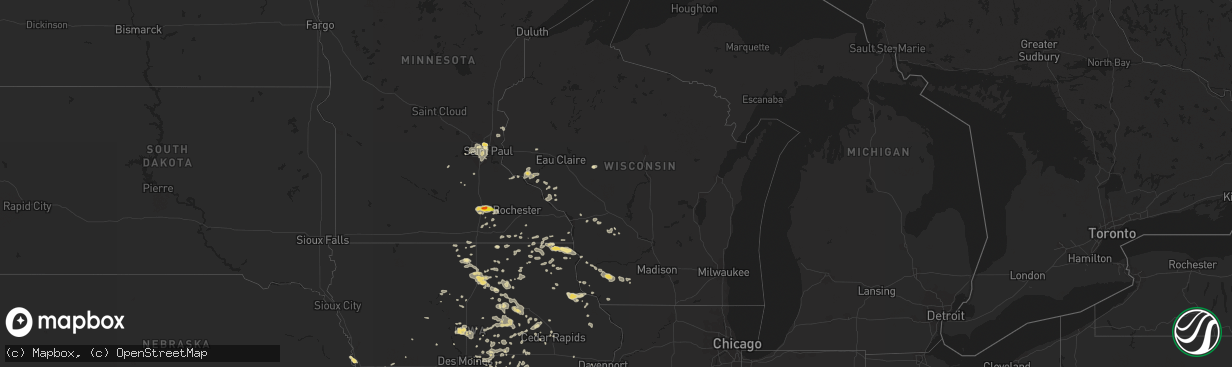 Hail map in Wisconsin on August 4, 2016