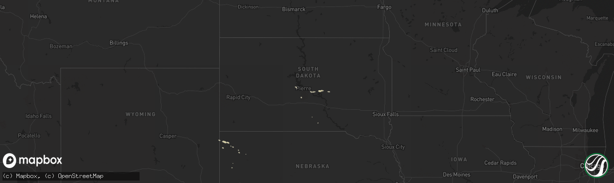 Hail map in South Dakota on August 4, 2017