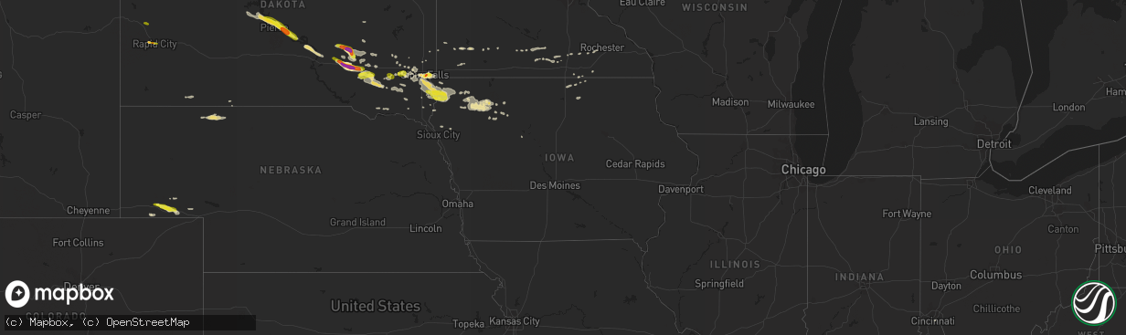 Hail map in Iowa on August 4, 2018