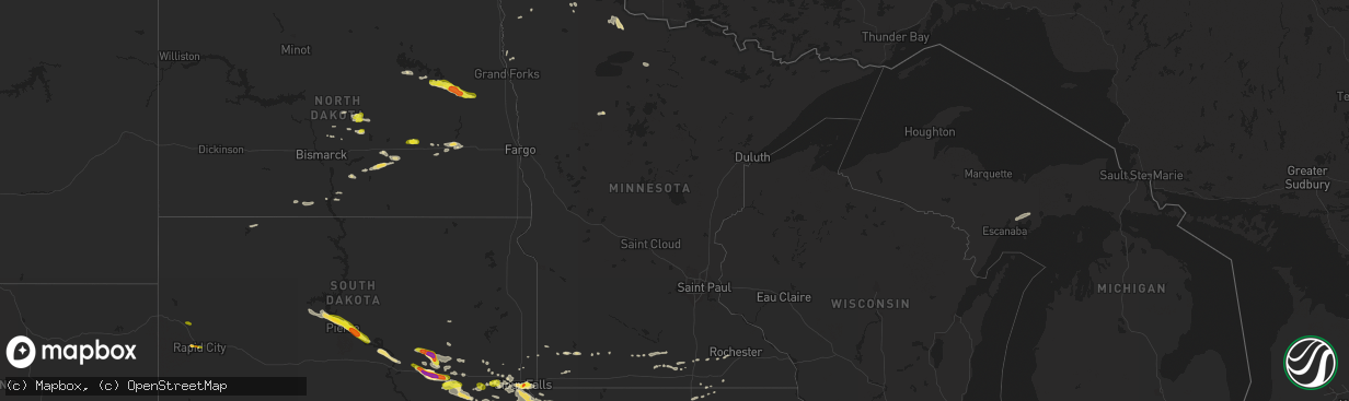 Hail map in Minnesota on August 4, 2018