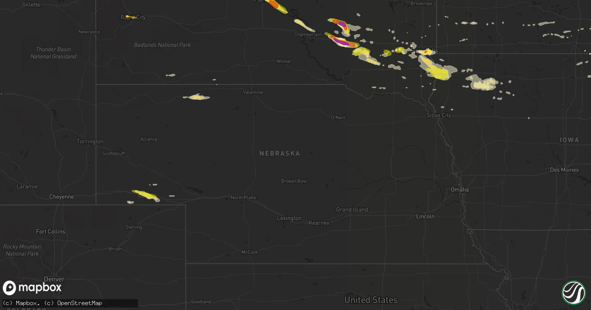 Hail map in Nebraska on August 4, 2018