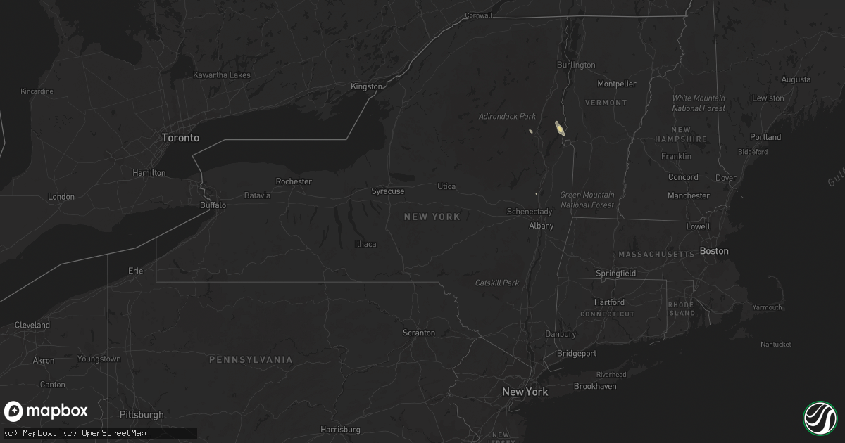 Hail map in New York on August 4, 2018