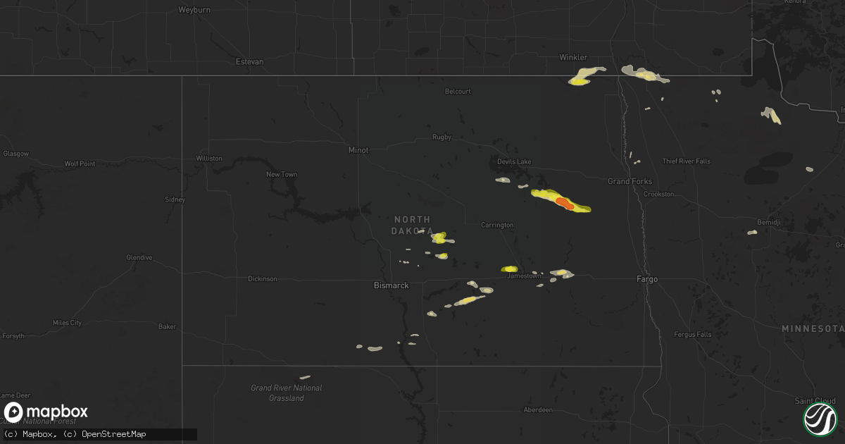 Hail map in North Dakota on August 4, 2018