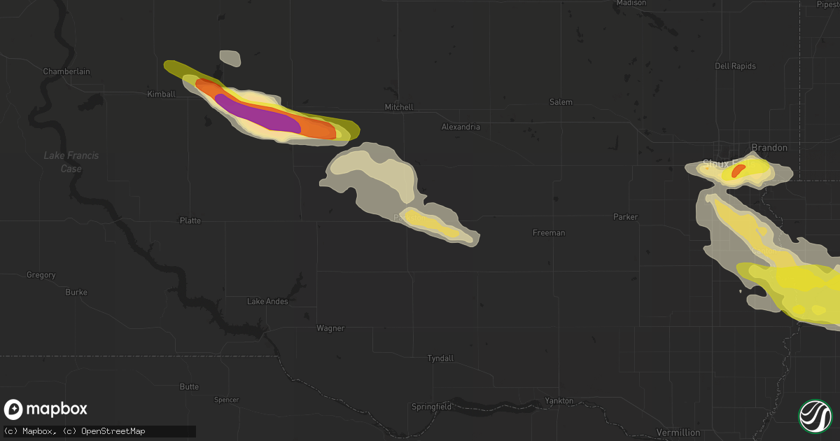 Hail map in Parkston, SD on August 4, 2018