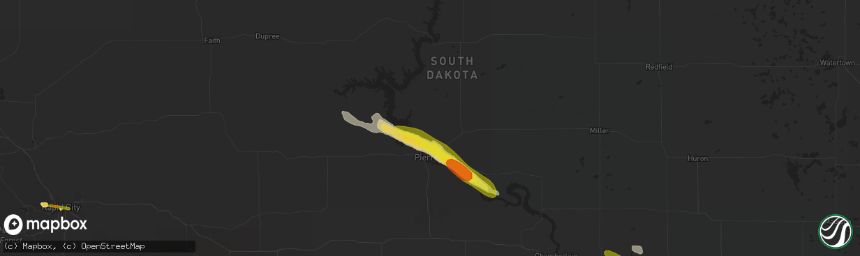 Hail map in Pierre, SD on August 4, 2018