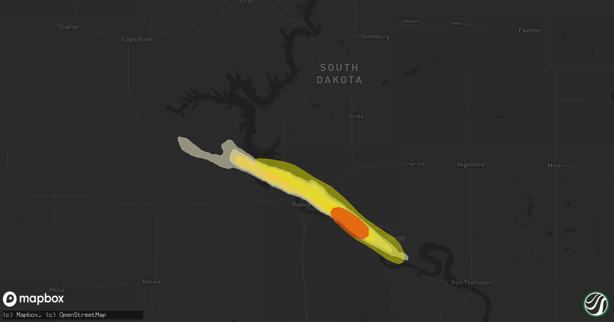 Hail map in Pierre, SD on August 4, 2018