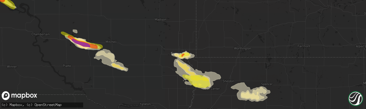 Hail map in Sioux Falls, SD on August 4, 2018