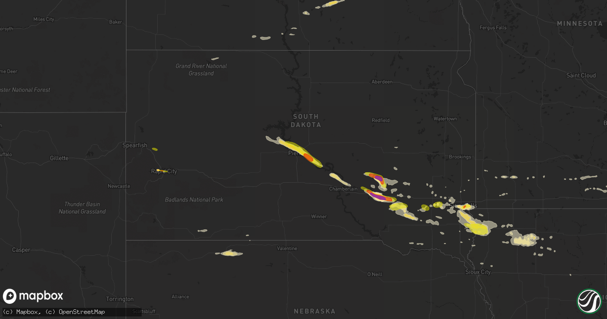 Hail map in South Dakota on August 4, 2018