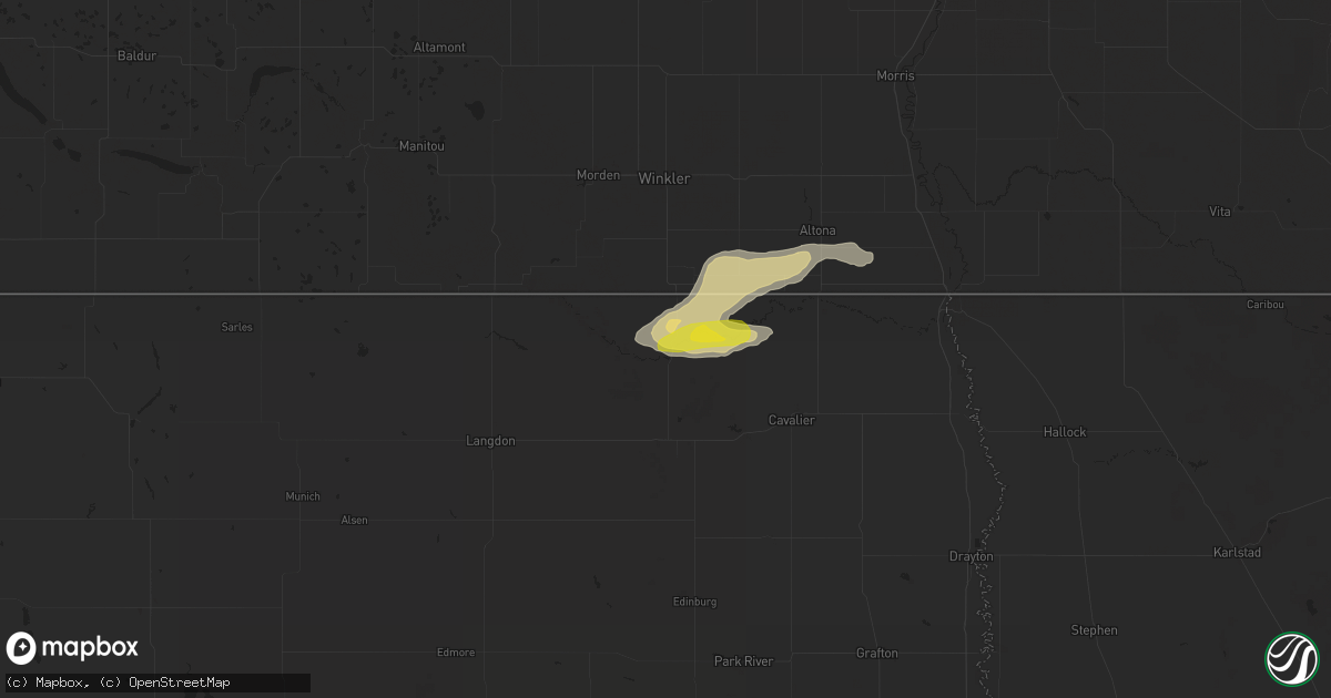 Hail map in Walhalla, ND on August 4, 2018