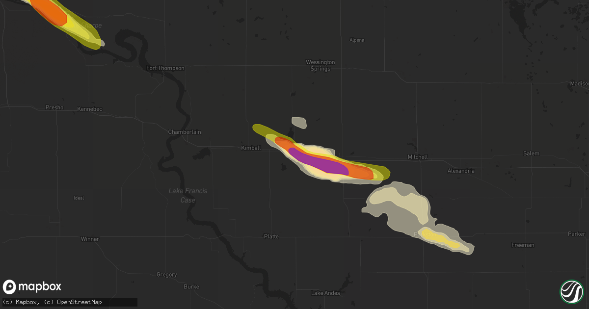 Hail map in White Lake, SD on August 4, 2018