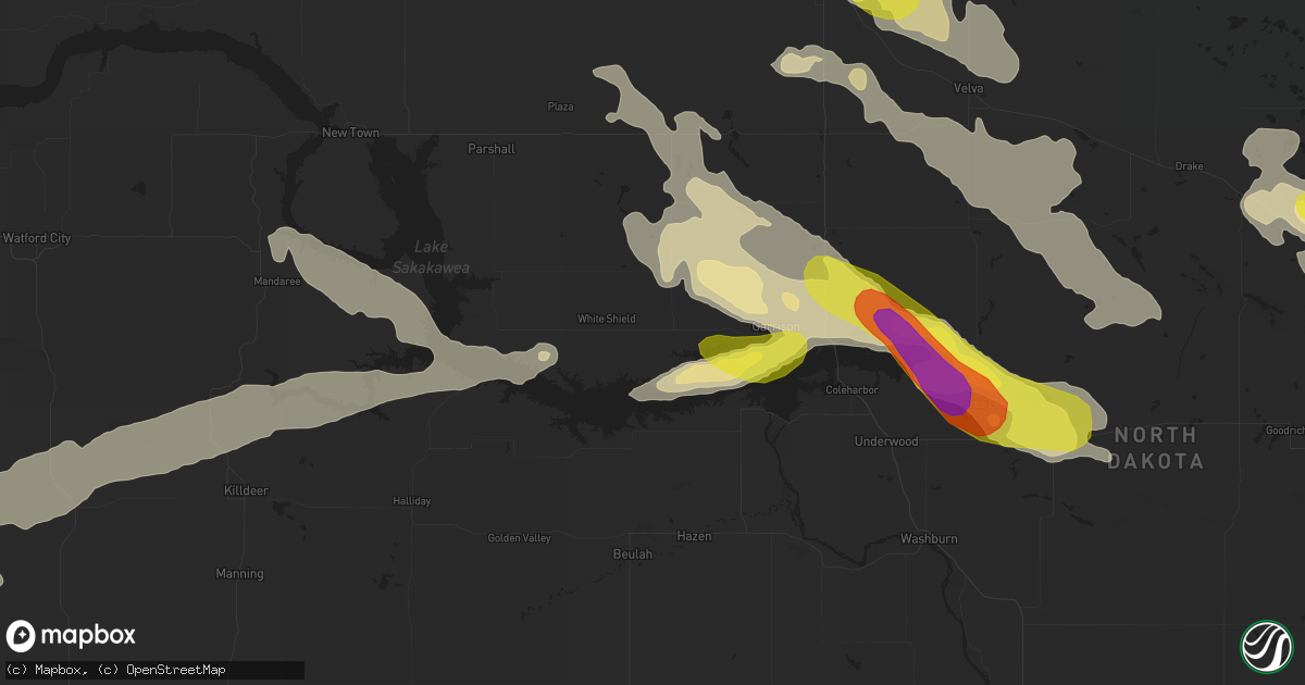 Hail map in Garrison, ND on August 4, 2019