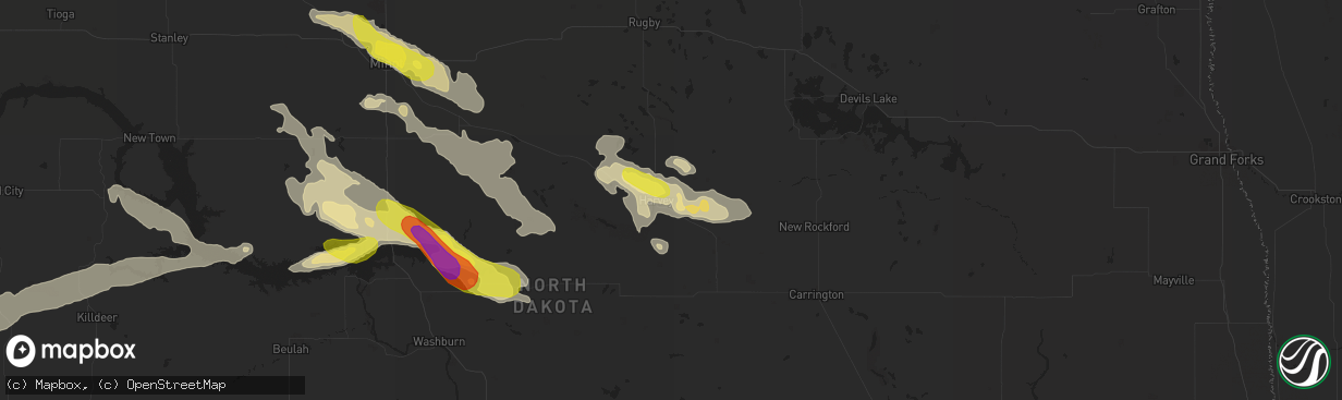 Hail map in Harvey, ND on August 4, 2019