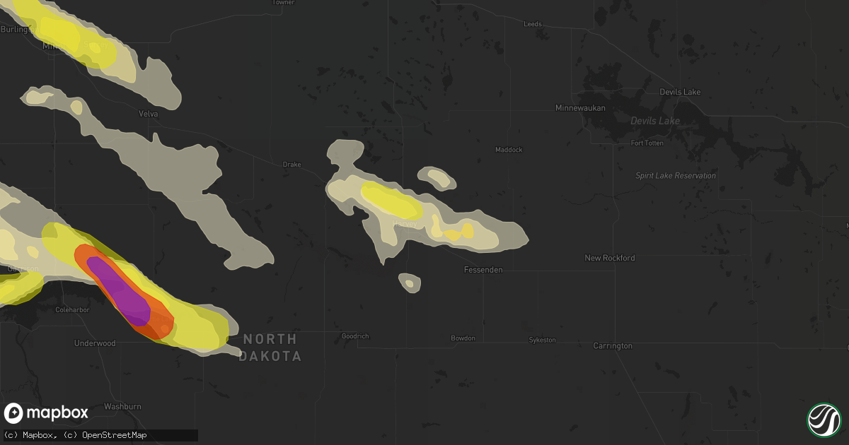 Hail map in Harvey, ND on August 4, 2019