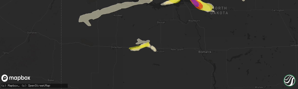 Hail map in Hebron, ND on August 4, 2019
