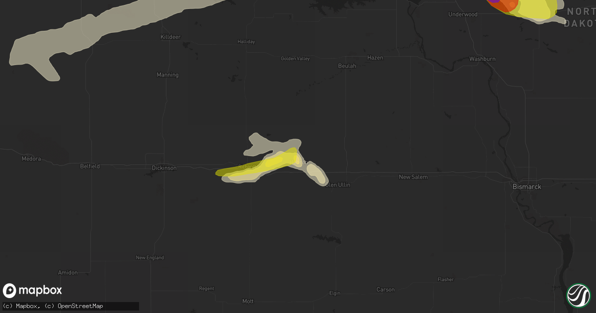Hail map in Hebron, ND on August 4, 2019
