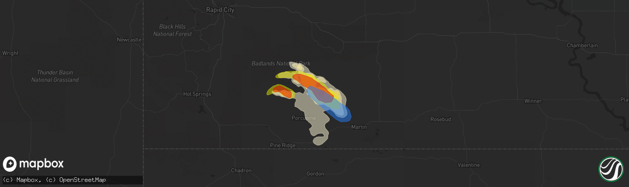 Hail map in Kyle, SD on August 4, 2019