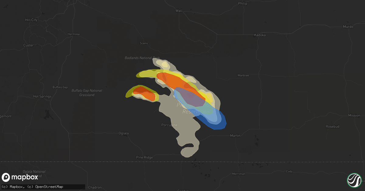 Hail map in Kyle, SD on August 4, 2019