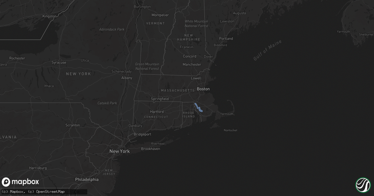 Hail map in Massachusetts on August 4, 2019
