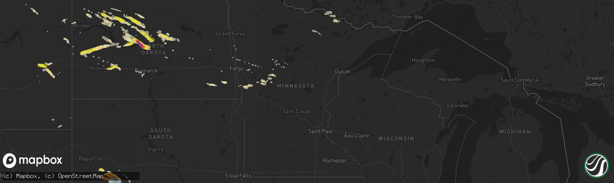 Hail map in Minnesota on August 4, 2019